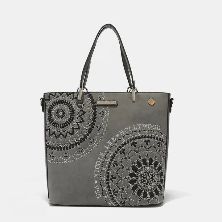 Nicole Lee Usa Metallic Stitching Embroidery Inlaid Rhinestone Tote Bag
