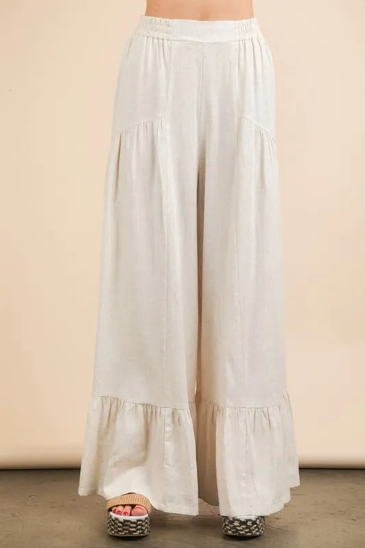 Oatmeal Very J Palazzo Elastic Waist Comfy Pants 1