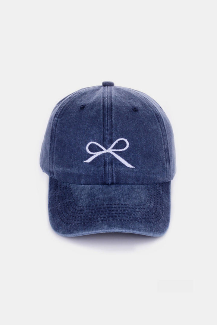 Mocha Zenana Bow Embroidered Washed Cotton Caps