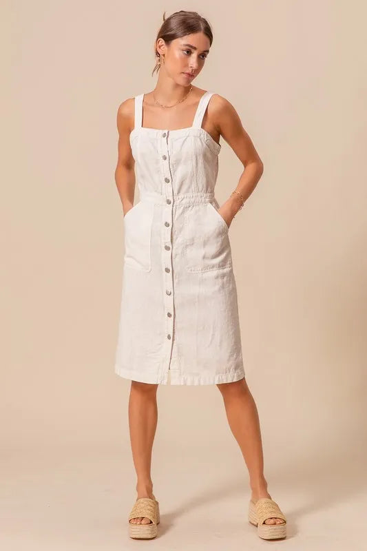 Off White So Me Button Down Pocket Front Pinafore Dress