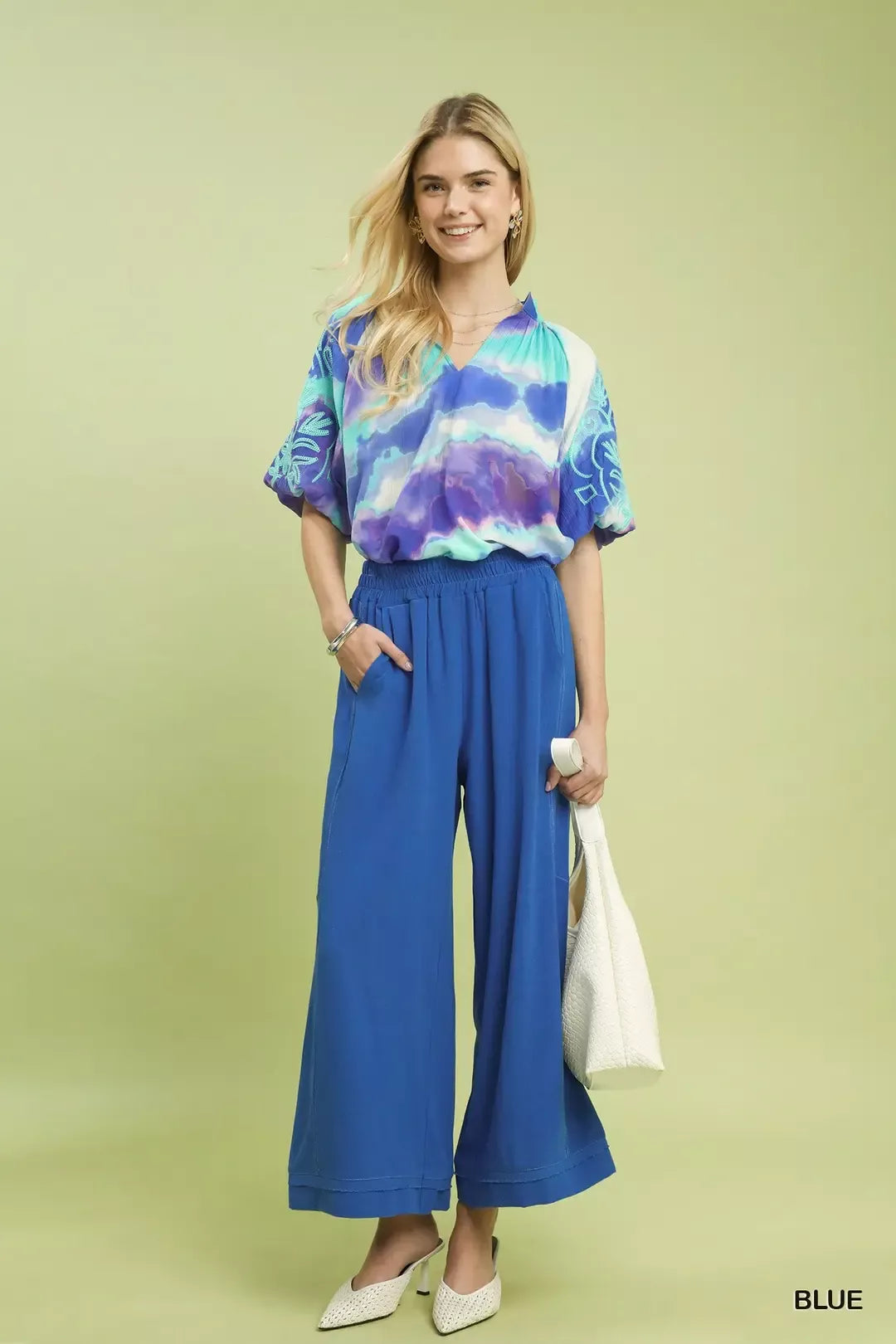 Umgee Linen Elastic Waist Wide Leg Pants