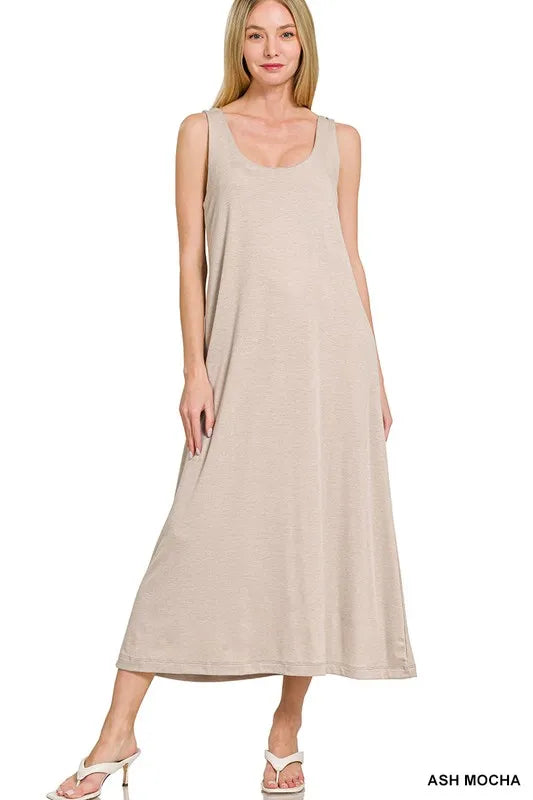 Ash Mocha Zenana French Terry Twisted Strap Midi Dress
