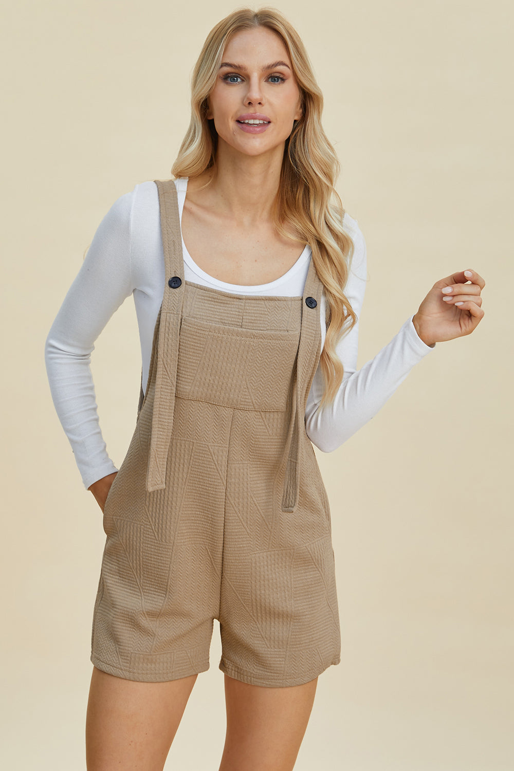 Khaki Double Take Full Size Texture Sleeveless Romper
