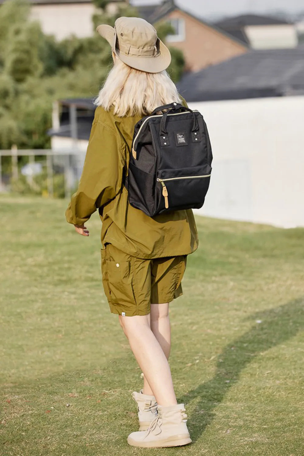 Navy Himawari Waterproof Canvas Backpack Bag With Side Pockets