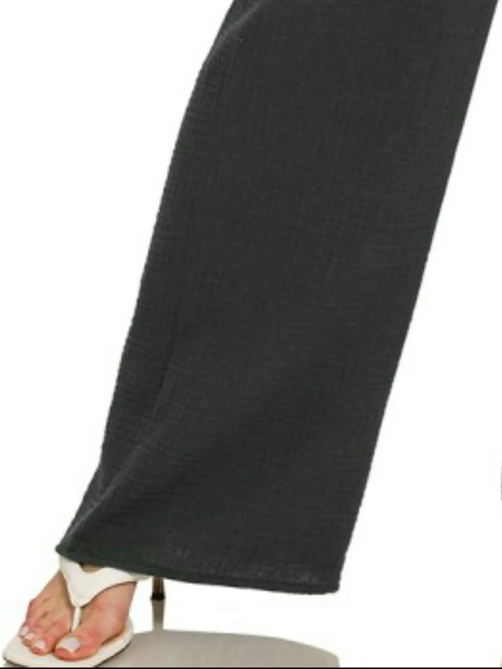 Black Zenana Double Gauze Elastic Band Pants 1