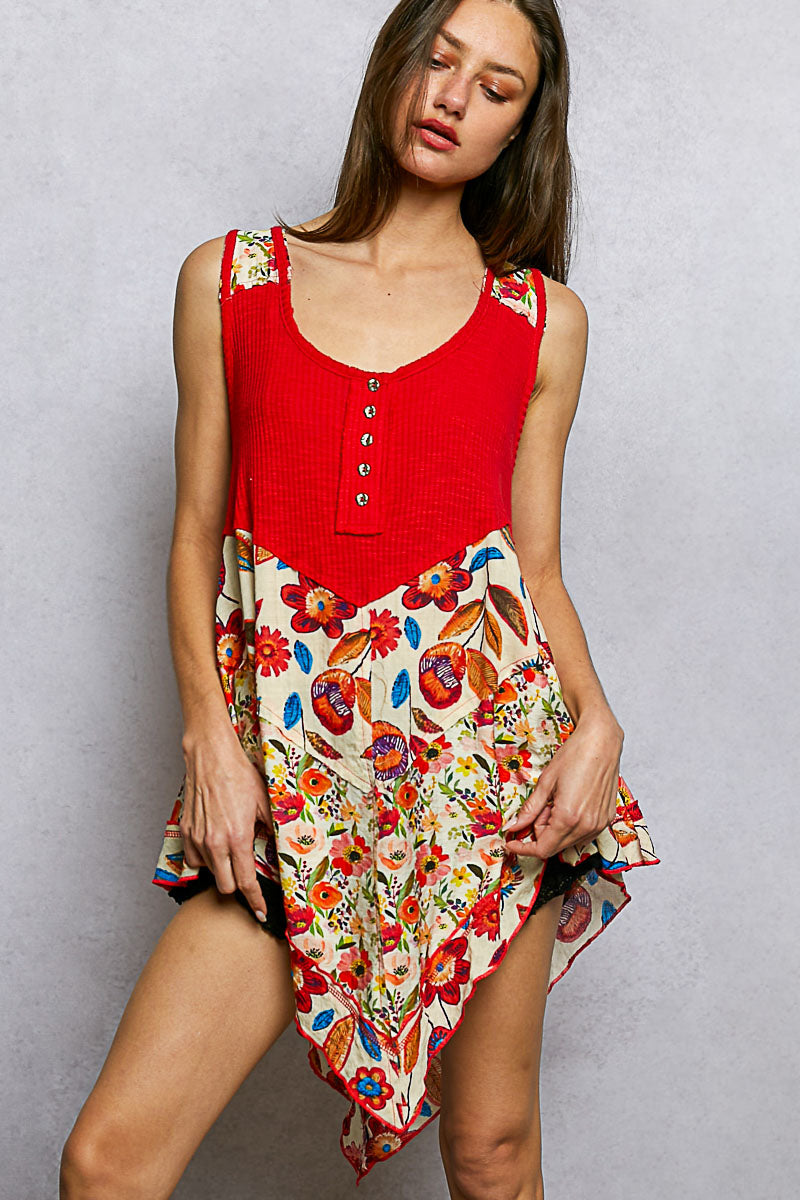 Ruby Pol Round Neck Ribbed Tank With Woven Print Patch