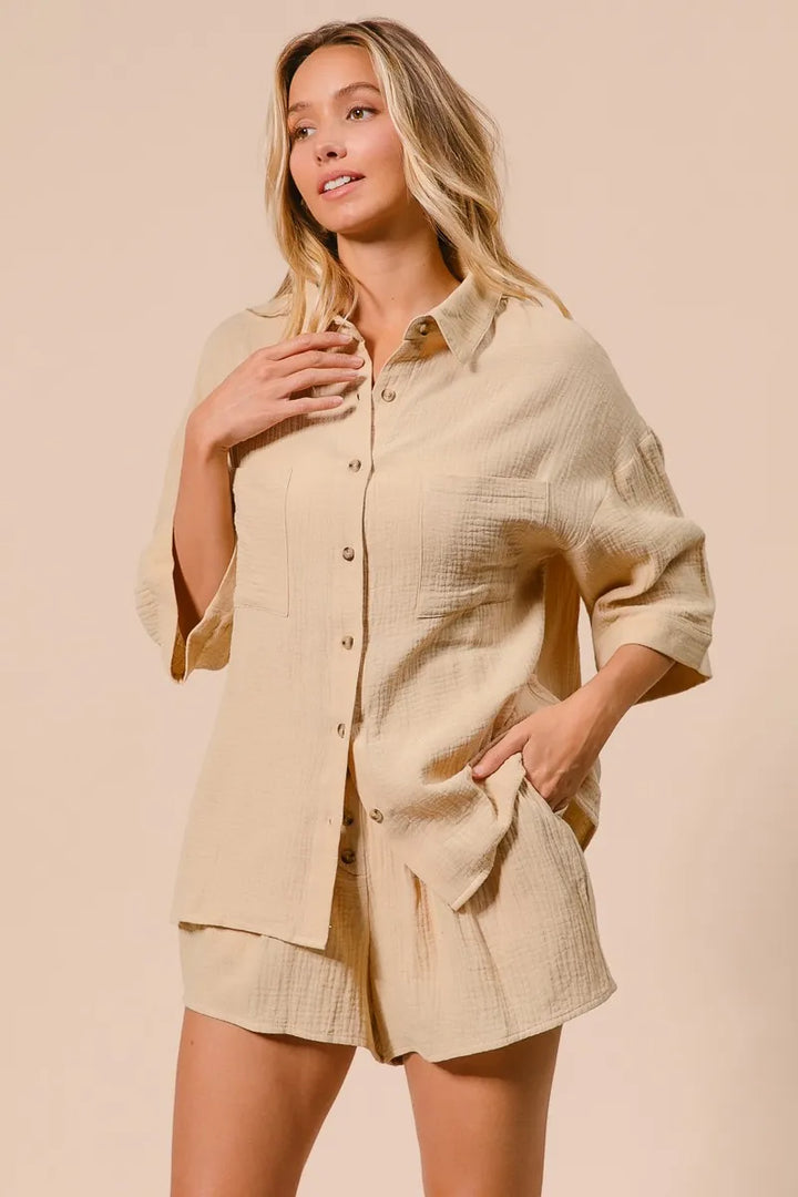 Bibi Crinkle Gauze Shirt And Short Set 2