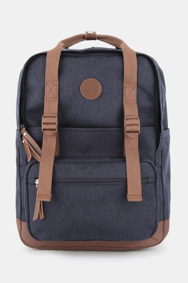 Navy Himawari Waterproof Canvas Backpack Bag With Side Pockets 2