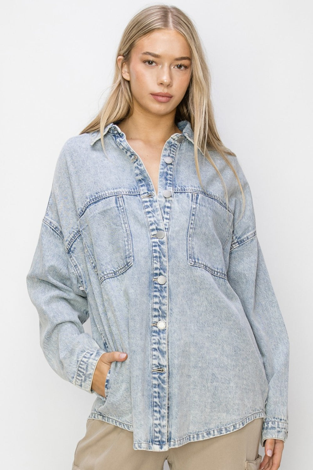 Acid Light Risen Button Up Long Sleeve Shacket