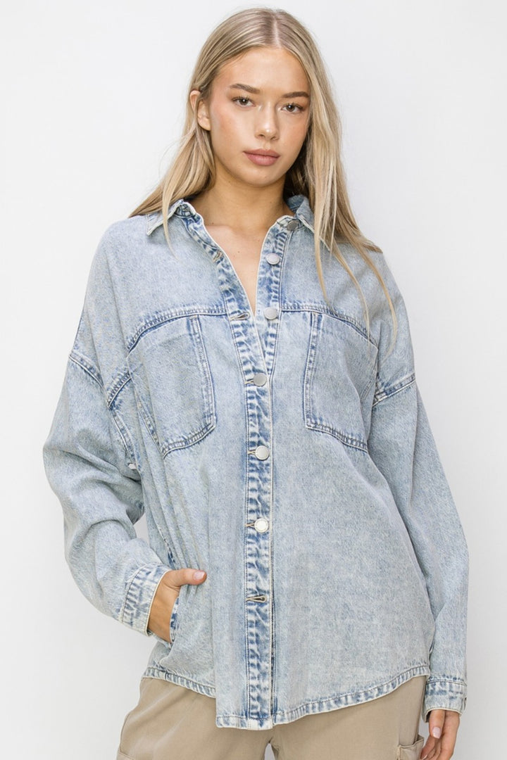 Acid Light Risen Button Up Long Sleeve Shacket