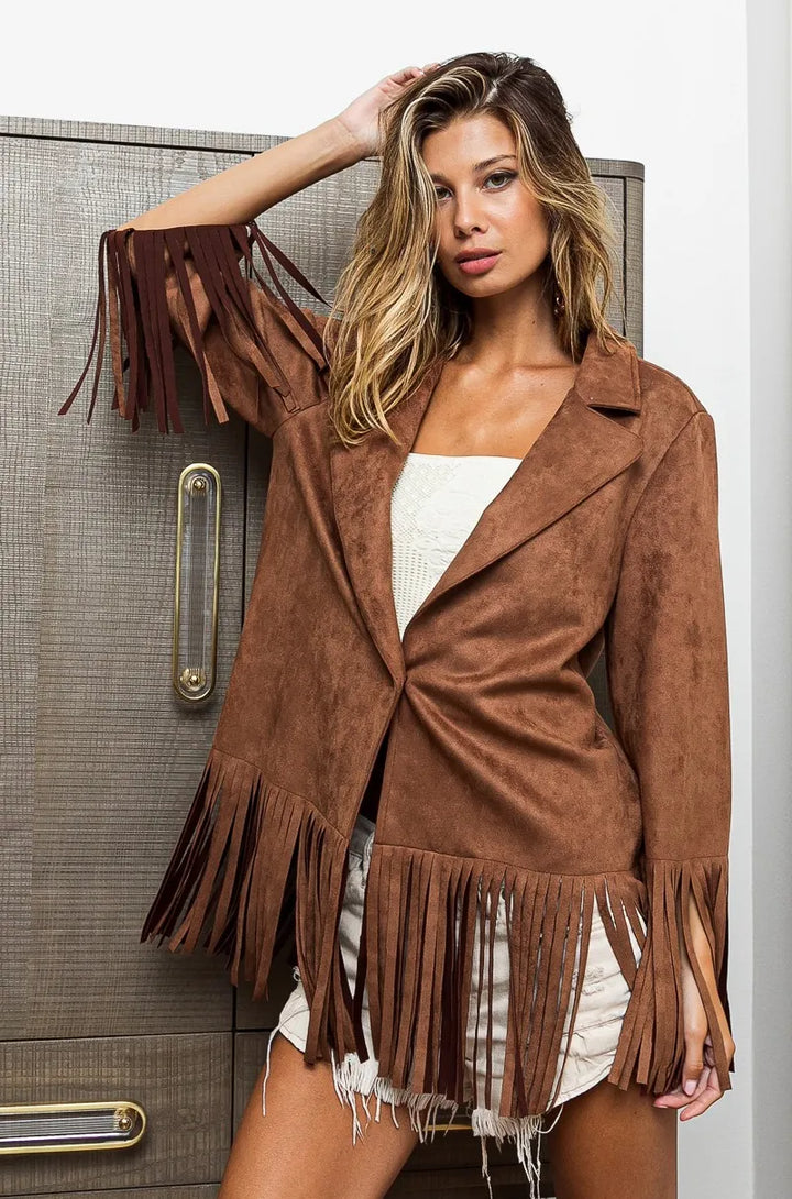 Bibi Single Blazer With Fringed Hem