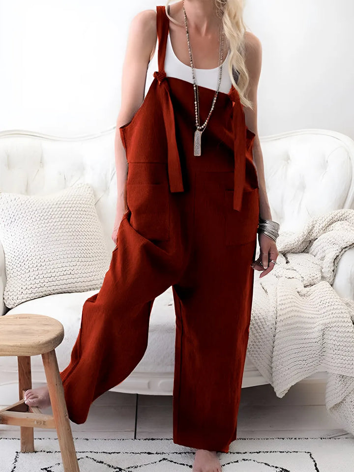 Burgundy Pocketed Wide Strap Overalls
