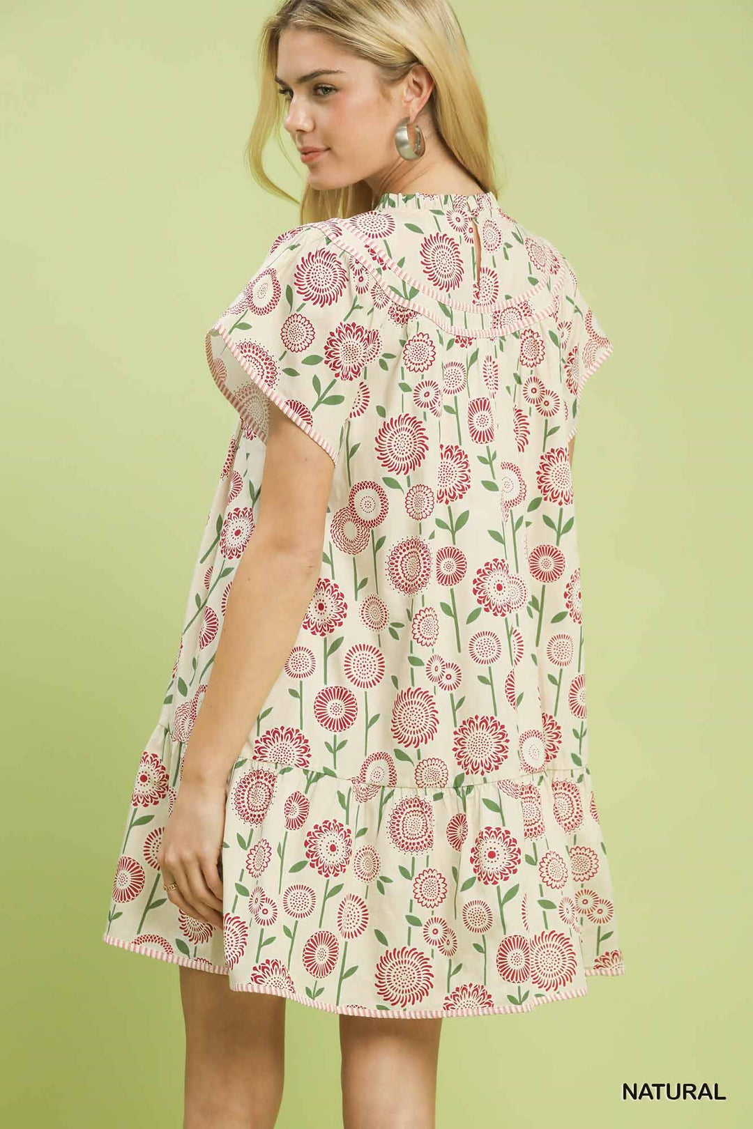 Natural Umgee Floral Print Tiered Babydoll Dress