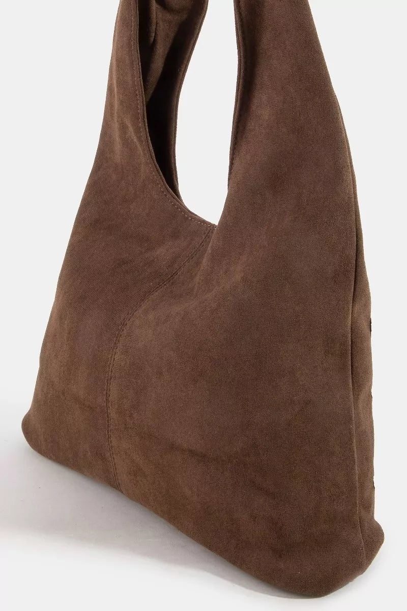 Lbr Fame Grommet Studded Suede Shoulder Bag