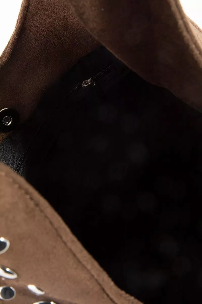 Bk Fame Grommet Studded Suede Shoulder Bag