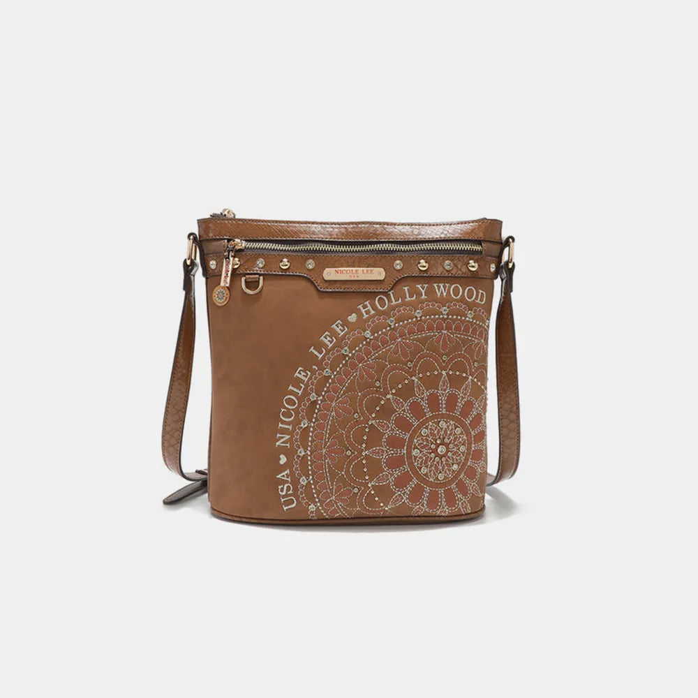 Gray Nicole Lee Usa Metallic Stitching Embroidery Inlaid Rhinestone Crossbody Bag