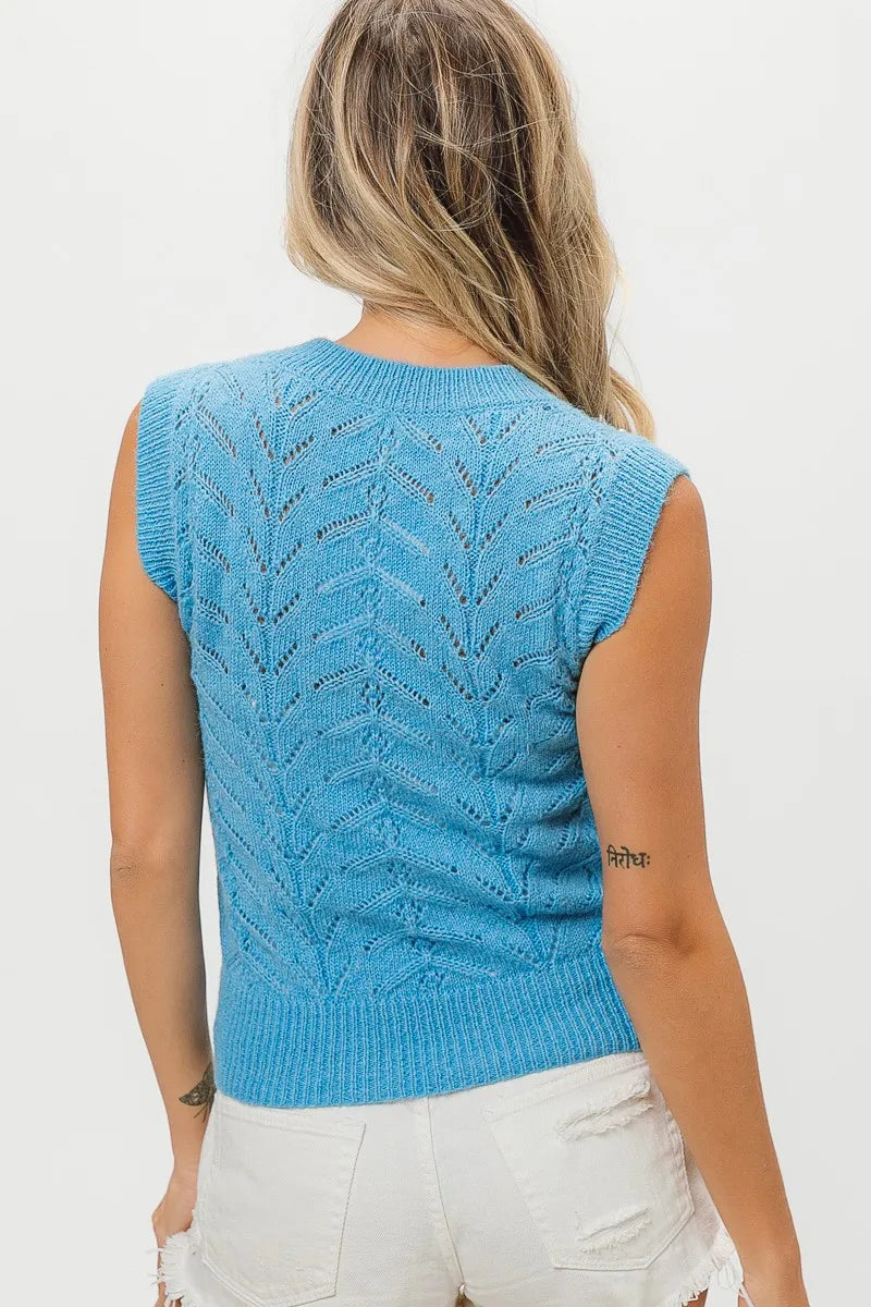 Bibi Chevron Pointelle Pearl Knit Top 2