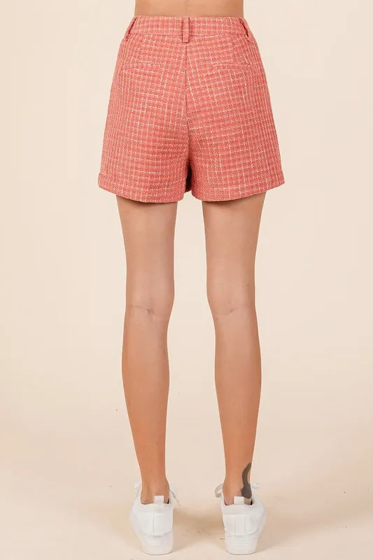 Coral Mittoshop Tweed Classic Shorts With Side Pockets 1