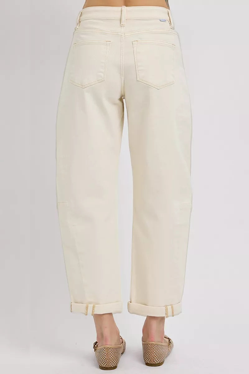 Ivory Risen High Rise Relaxed Barrel Cuffed Jeans