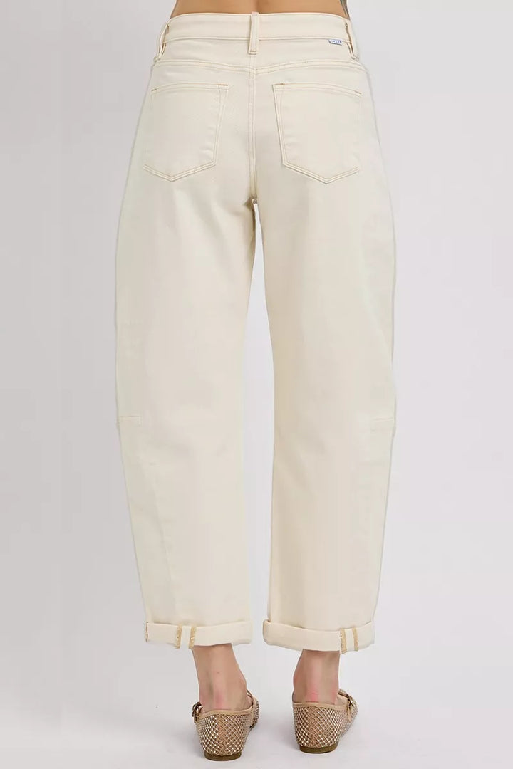 Ivory Risen High Rise Relaxed Barrel Cuffed Jeans