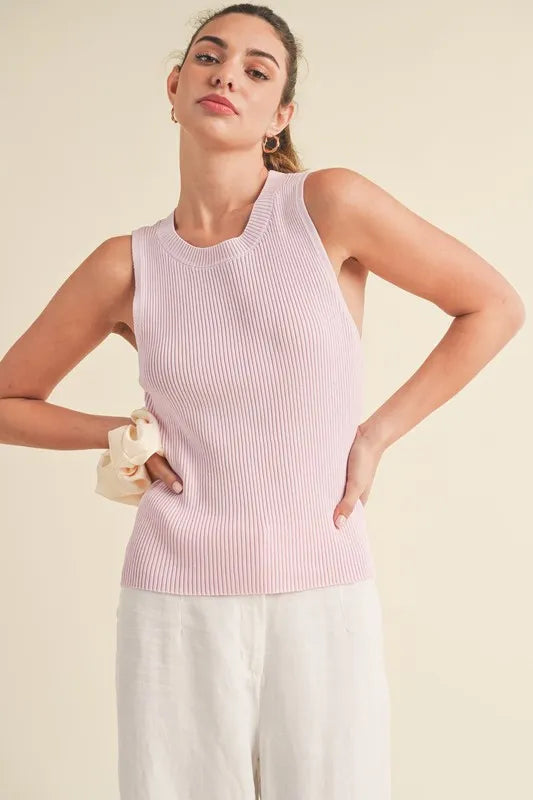 Blush Pink Aemi Co Ribbed Round Neck Knit Tank 1