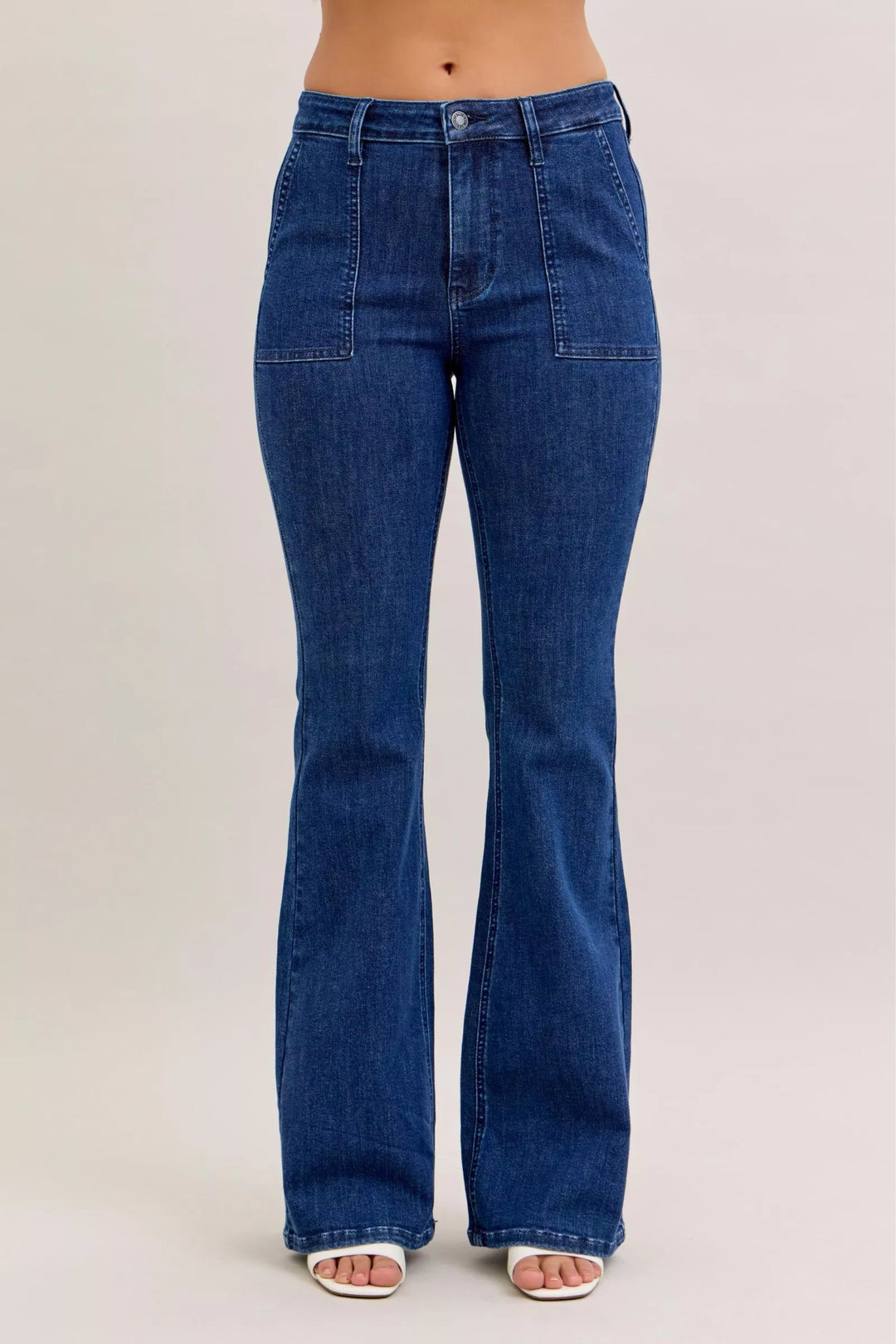 Dk Judy Blue High Waist Flare Jeans With Front Patch Pockets