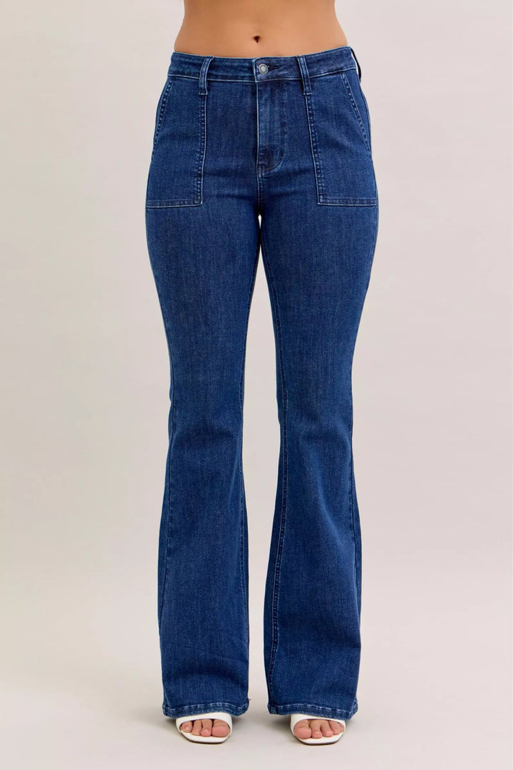 Dk Judy Blue High Waist Flare Jeans With Front Patch Pockets
