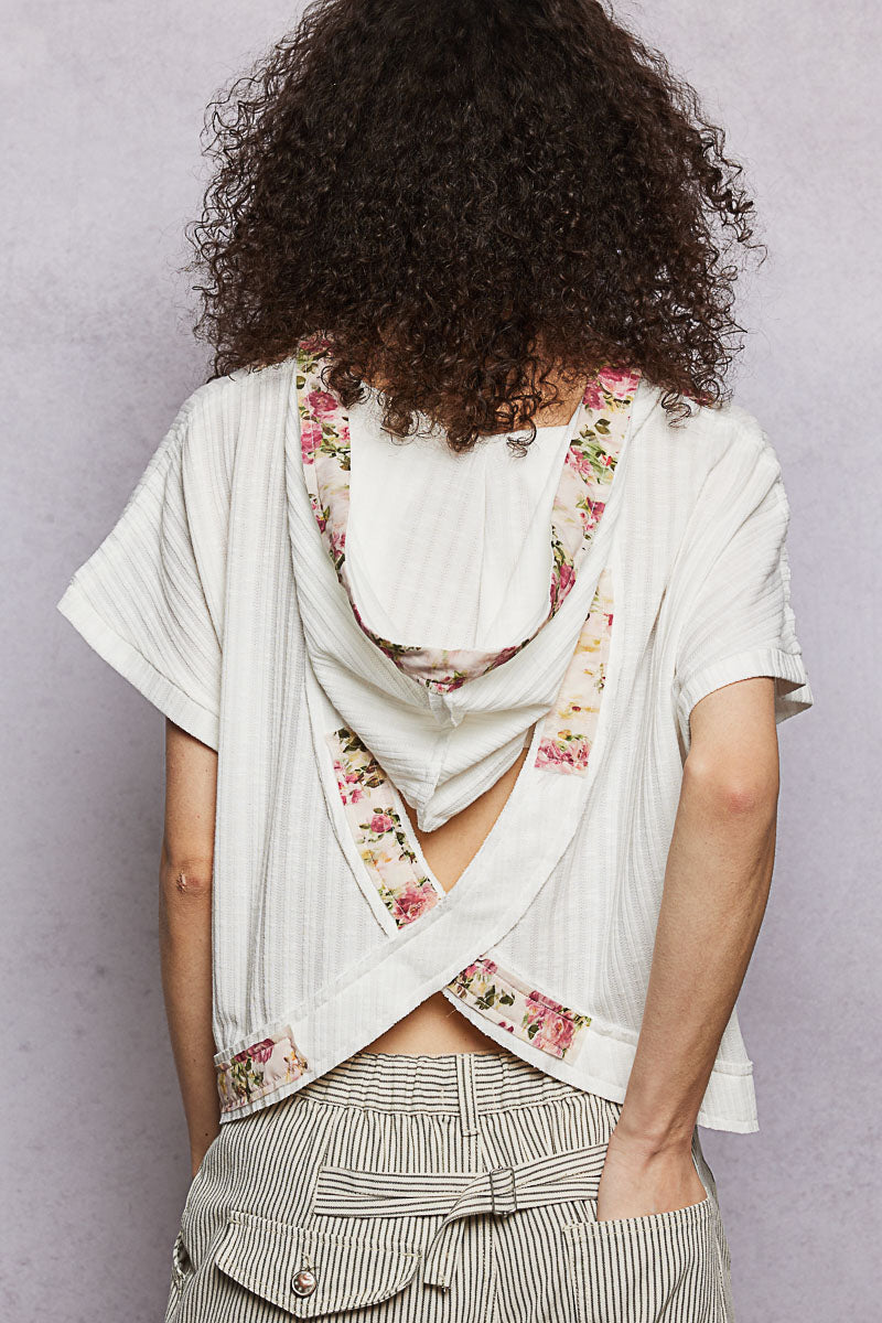 Pol Short Sleeve Hooded Top With Back Open Detail