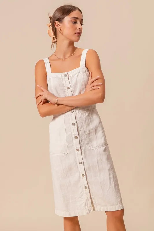 So Me Button Down Pocket Front Pinafore Dress