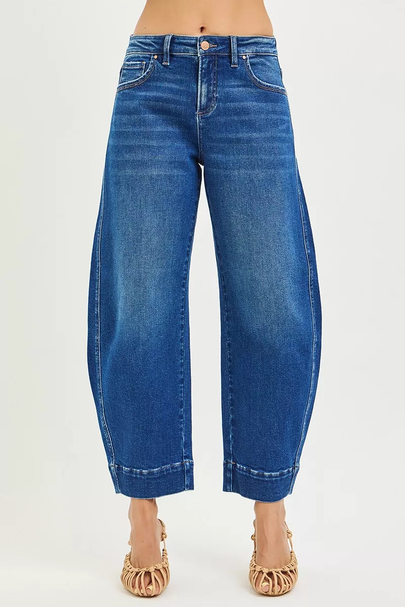 Dark Risen Mid Rise Crop Barrel Jeans