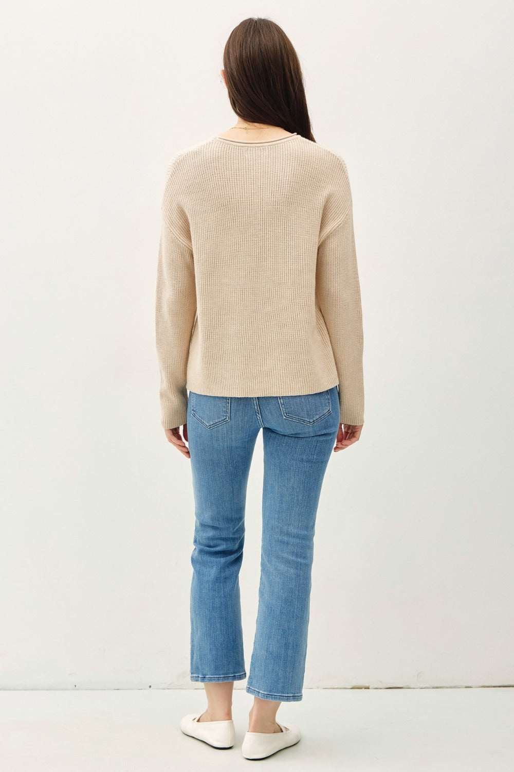 Oatmeal Be Cool Round Neck Long Sleeve Sweater