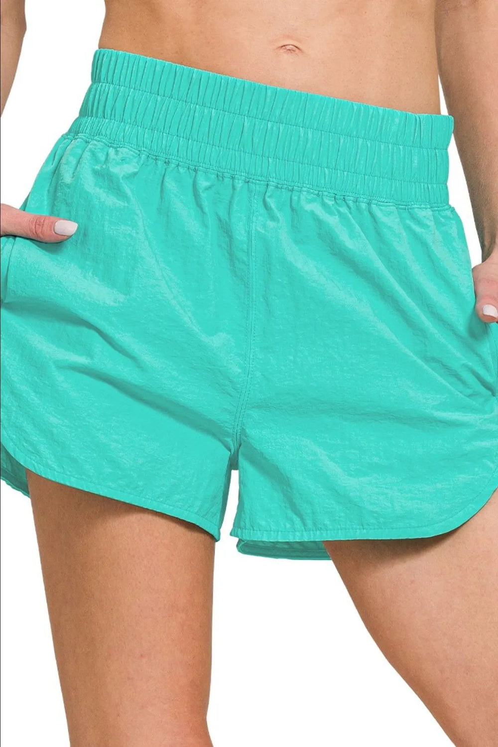 Turquoise Zenana Windbreaker Smocked Waistband Running Shorts 3