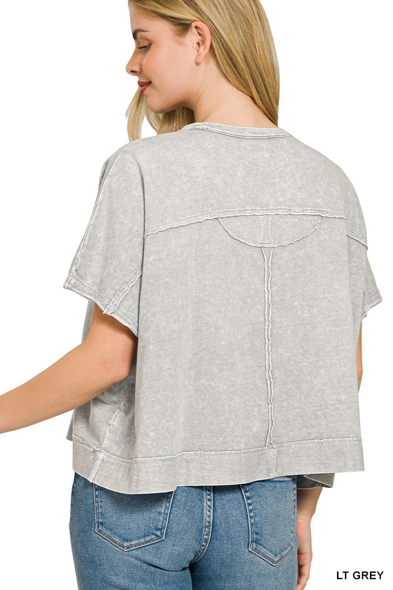 Lt Grey Zenana Halo Snow Washed Boxy Top Shorts Set 4