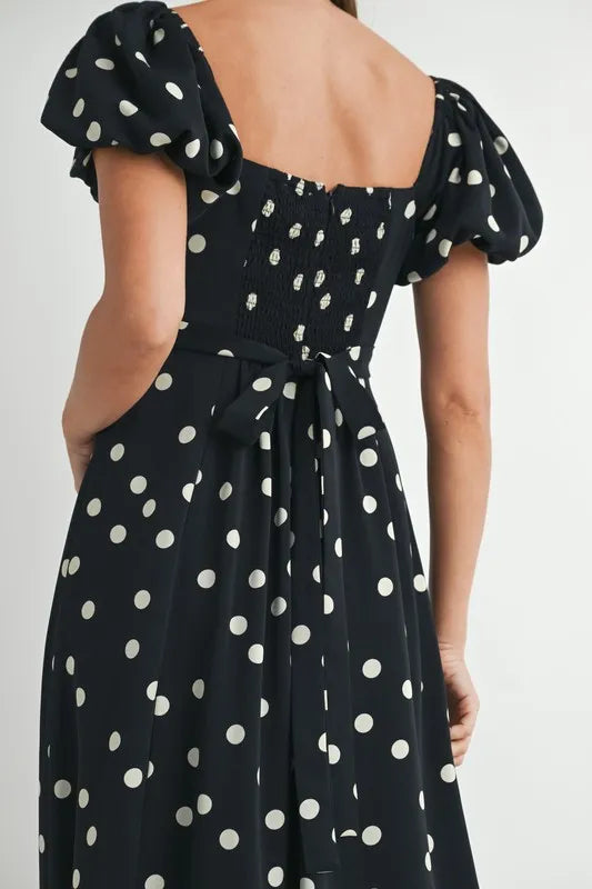 Black Mable Polka Dot Puff Sleeve Midi Dress 1
