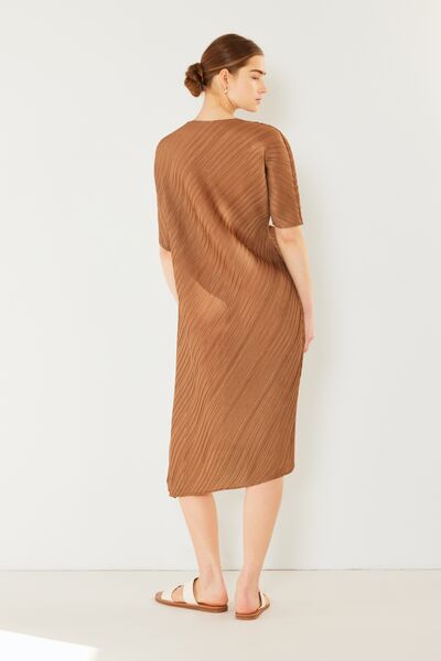 Brown Khaki Marina West Swim Pleated Dolman Sleeve Dress