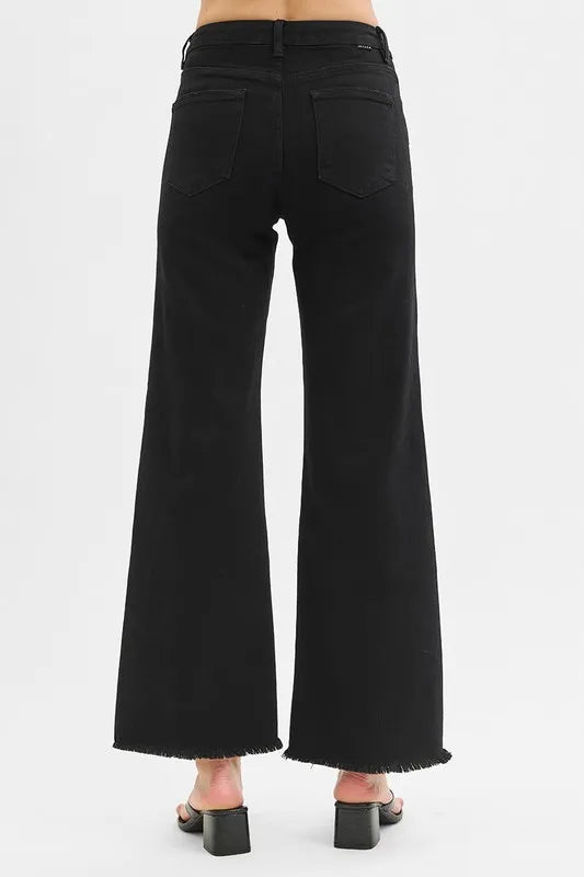 Black Risen Full Size Tummy Control High Rise Wide Jeans Plus Size