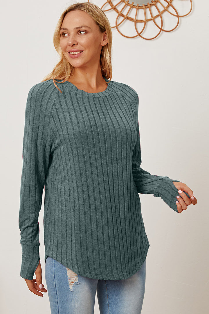 Sky Blue Basic Bae Full Size Ribbed Thumbhole Sleeve T Shirt
