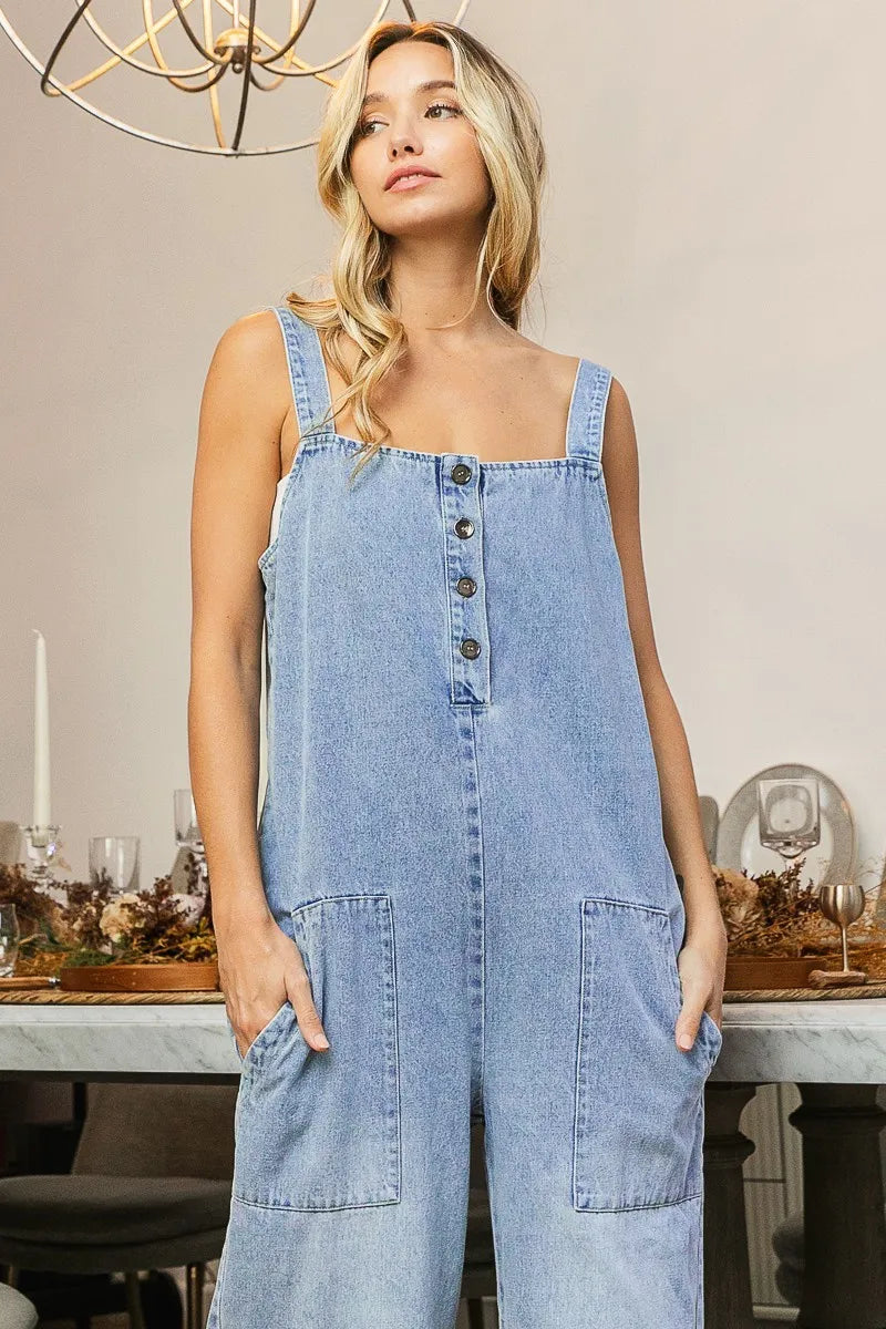 Denim Bibi Washed Denim Buttoned Overall Jumpsuit 1