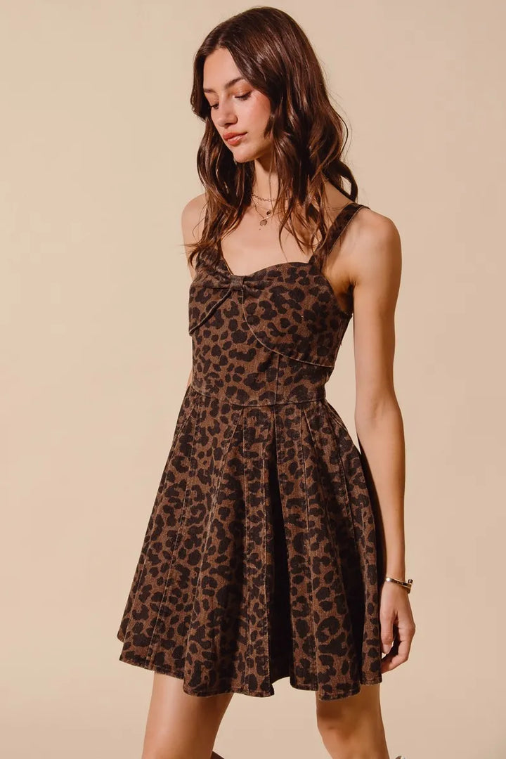 So Me Mineral Washed Leopard Flare Cami Dress