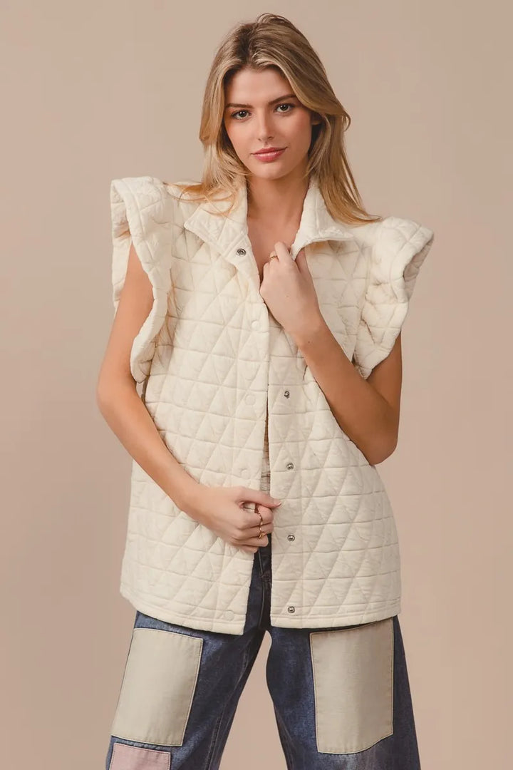 Bibi Quilting Knit Ruffle Sleeve Vest