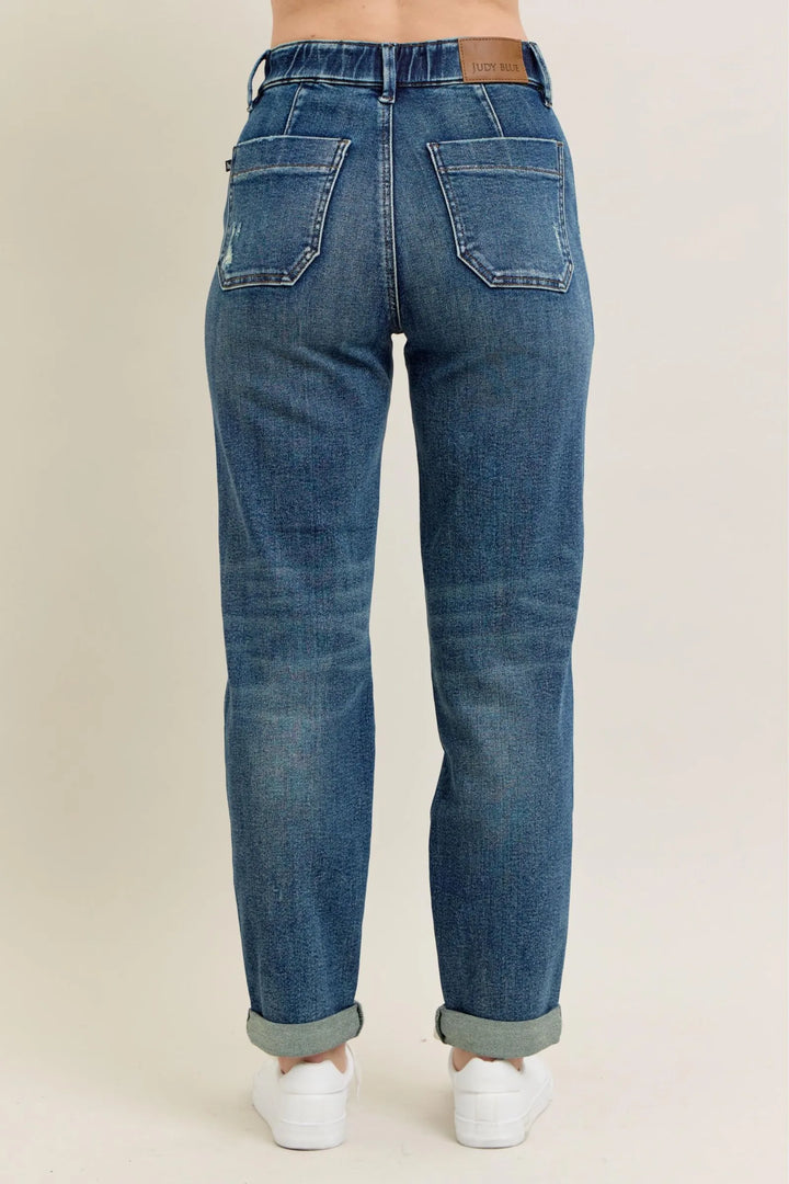 Dark Judy Blue Full Size Hw Vintage Wash Jeans W Drawstring Plus Size