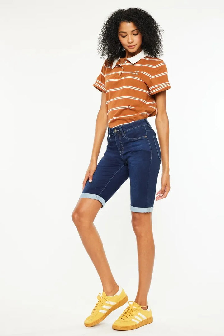 Dark Kancan Mid Rise Bermuda Denim Shorts