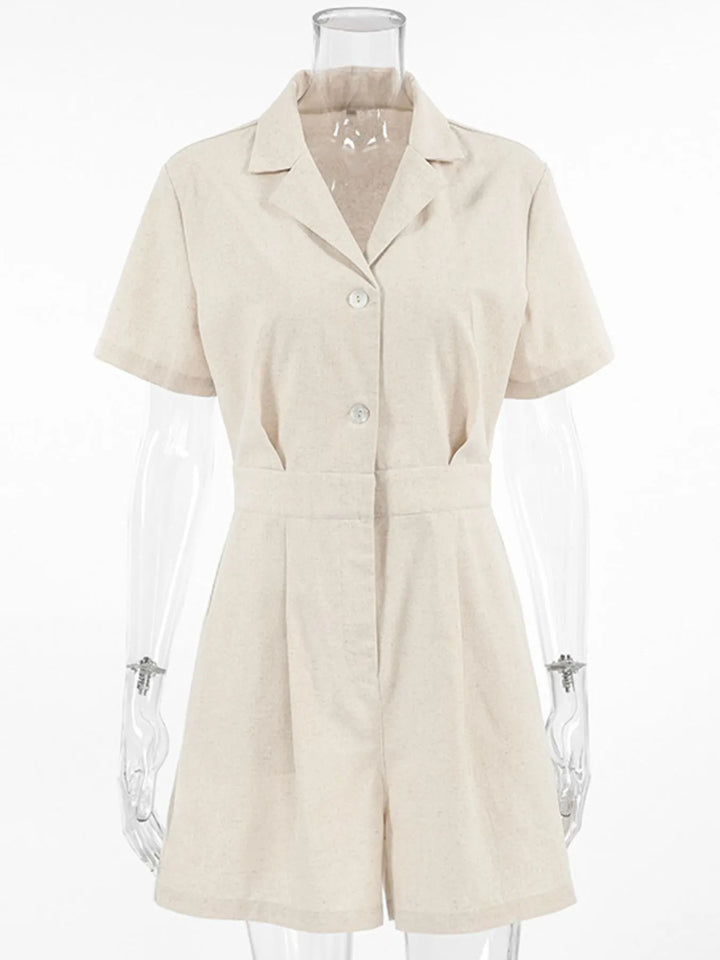 Button Front Short Sleeve Romper