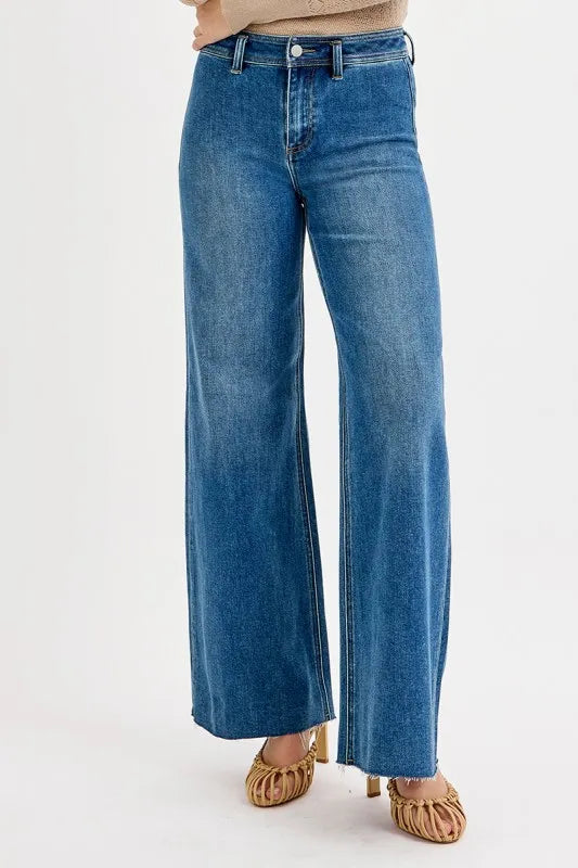 Medium Risen High Waisted Wide Leg Jeans