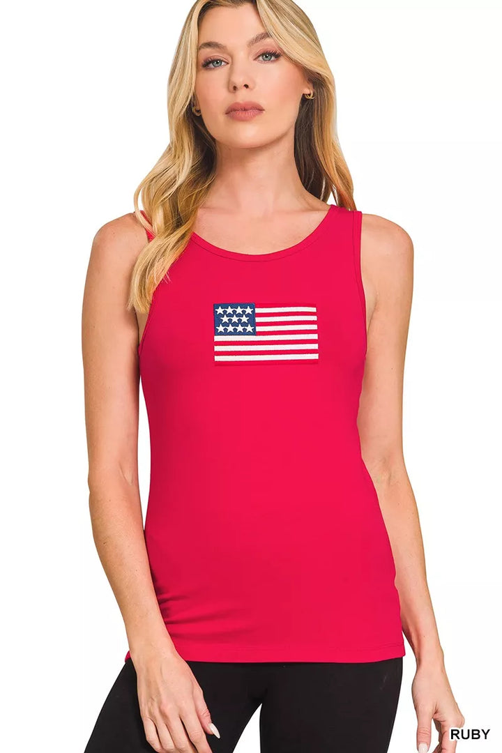 Ruby Zenana Double Scoop American Flag Embroidered Tank Top 2