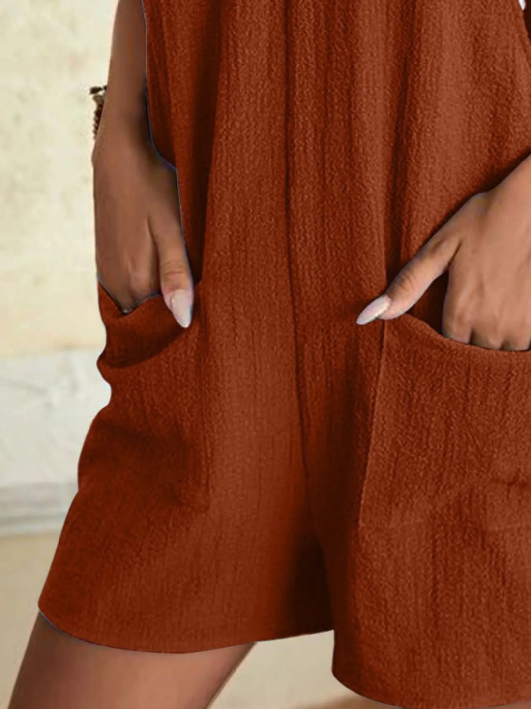 Pink Full Size Knot Strap Romper With Pockets Plus Size