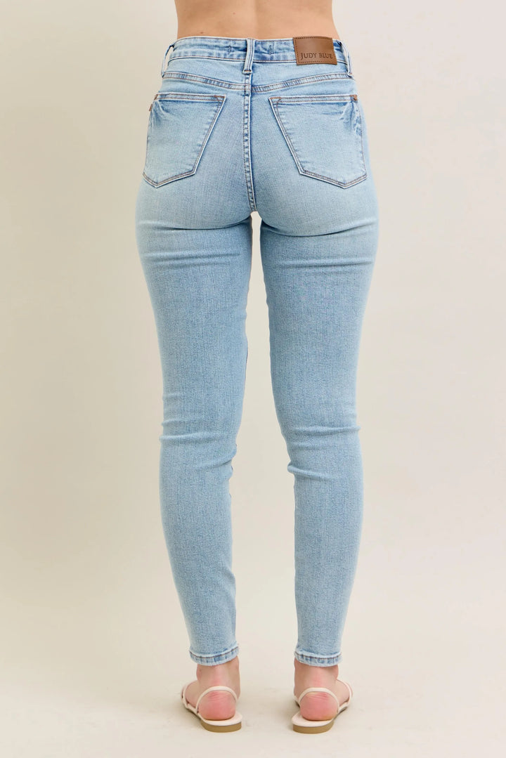 Light Judy Blue Full Size Mr Tummy Control Vintage Wash Skinny Jeans Plus Size