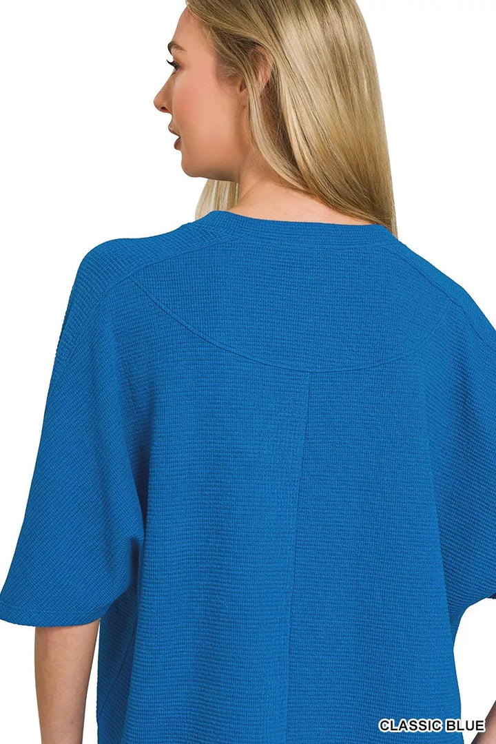 Classic Blue Zenana Double Knit Short Sleeve Top