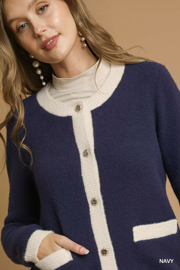 Umgee Two Tone Button Front Cardigan