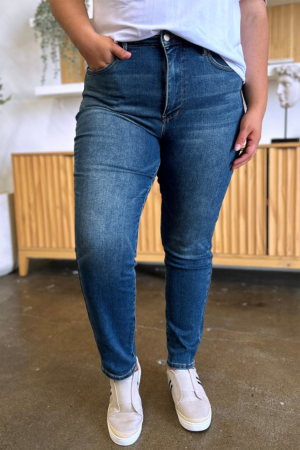 Dark Judy Blue Full Size Tummy Control High Waist Slim Jeans